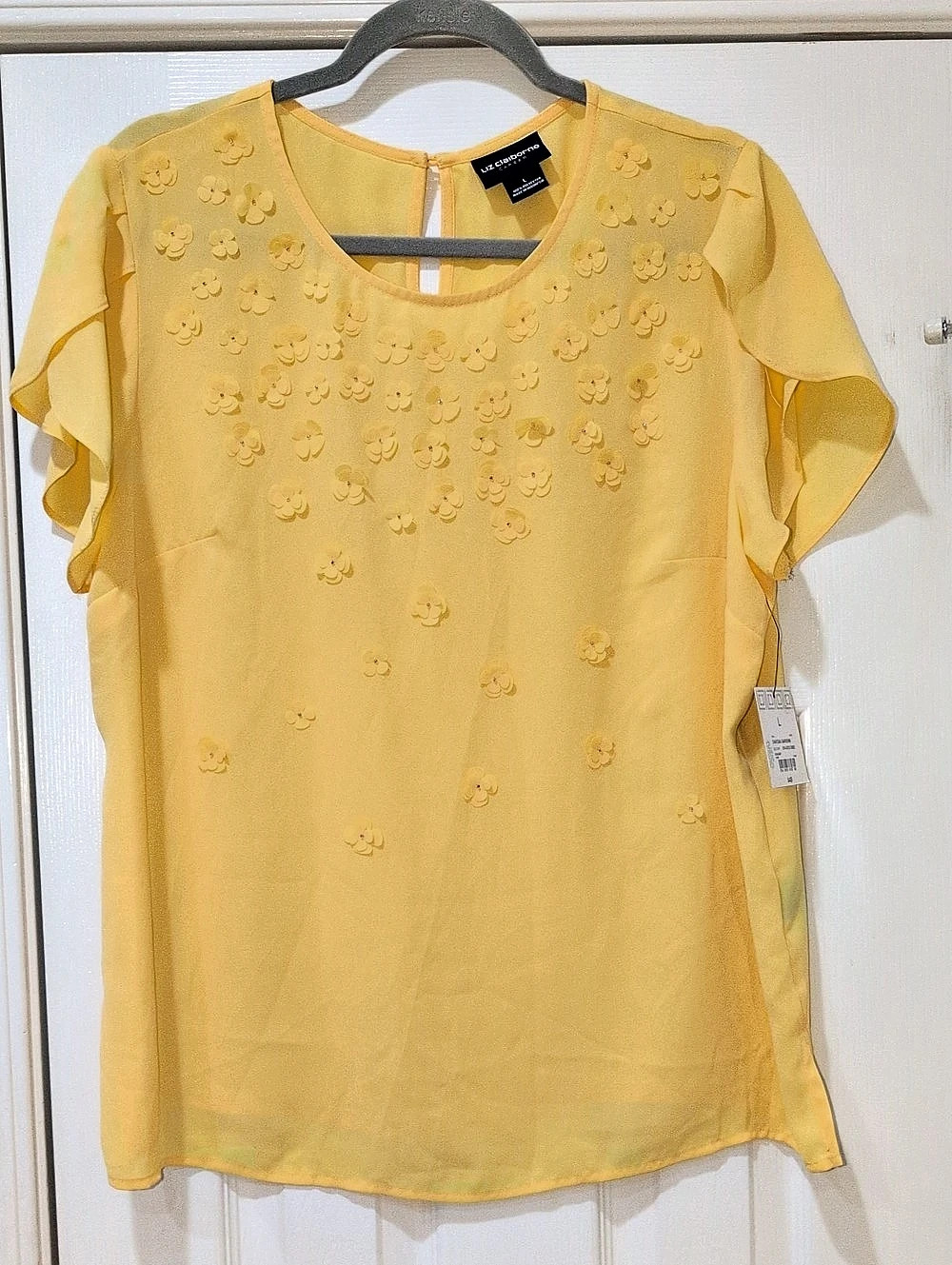 Liz Claiborne Chateau Gardens Floral Blouse in Yellow Size Large NWT